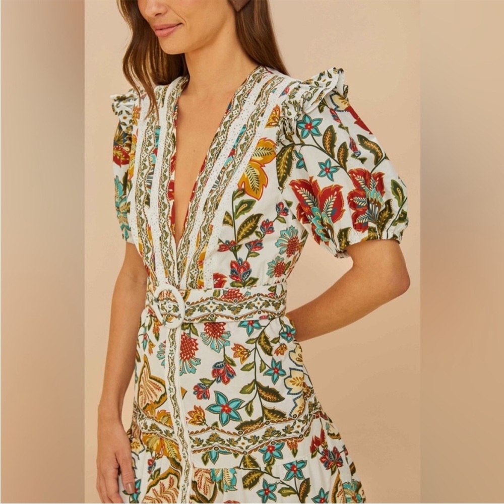 FARM Rio Off White Botanicals Belted Midi Dress - Picture 5 of 12
